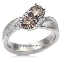 Two Stone Mokume Engagement Ring With Champagne Diamonds