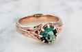 Embracing Tree Branch Two Tone Engagement Ring in 14k Rose Gold and 10k Green Gold with a Green Tourmaline Solitaire