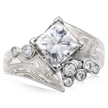 Seafoam Mokume Engagement Ring - top view