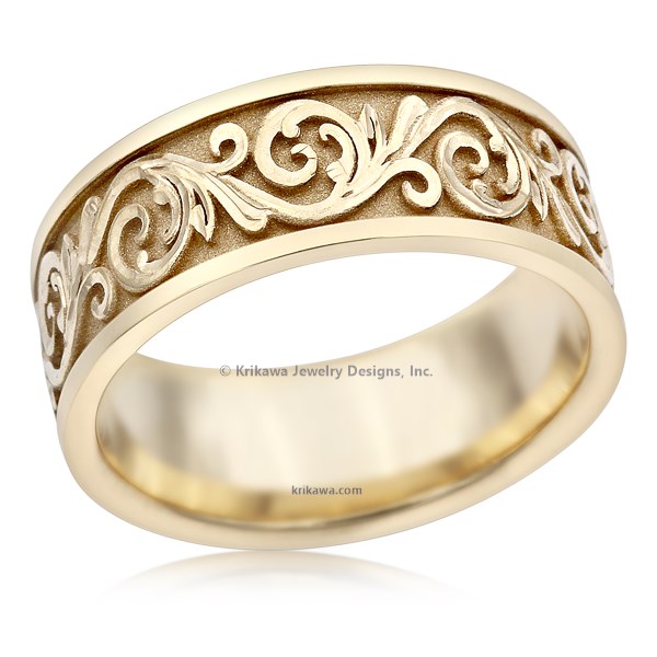 Western Floral Eternity Symbol Wedding Band In Yellow Gold