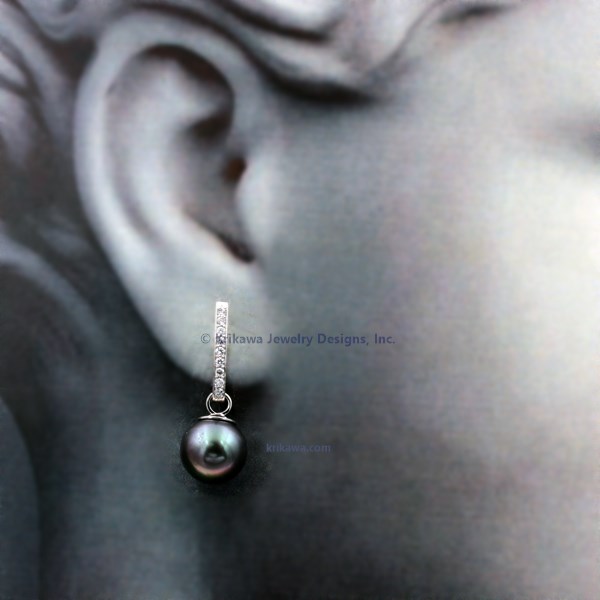 Perfect Diamond Hoop Earrings With Tahitian Pearl Drops