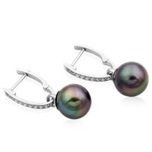 Perfect Diamond Hoop Earrings With Tahitian Pearl Drops