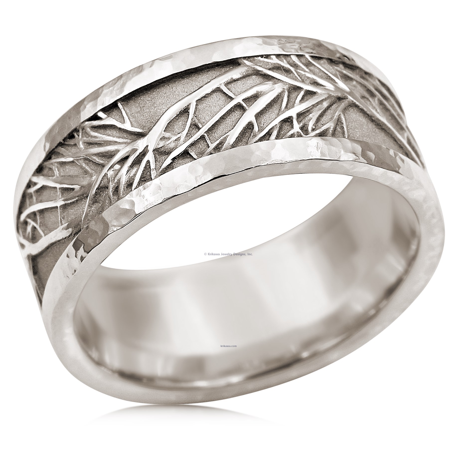 Hammered Rail Tree Of Life Wedding Band