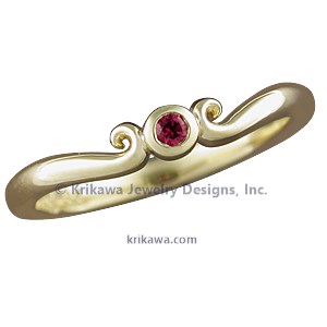 Carved Mini Curls Wedding Band with a Ruby