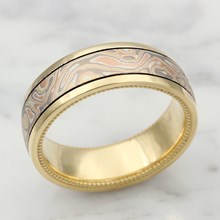 Millegrained Mokume Wedding Band In Yellow Gold