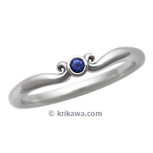 Carved Mini Curls Wedding Band with Blue Sapphire