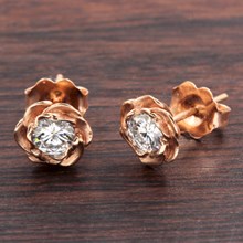 Medium Rose Gold Rose Stud Earrings With Moissanites