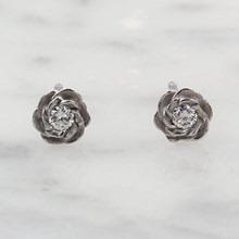 Small White Gold Rose Stud Earrings With Diamonds - top view