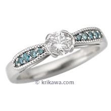 Brilliant Bow Engagement Ring with Blue Diamonds