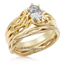 Embracing Tree Branch Engagement Ring Yellow Gold Bridal Set