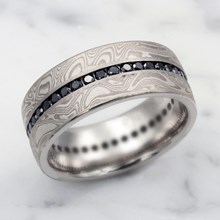White Mokume Diamond Channel Center Wedding Band