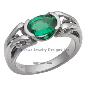 Carved Curls Engagement Ring with Oval Emerald