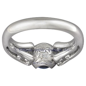 Carved Curls Engagement Ring with Blue Sapphire and Engraving