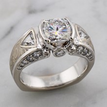 Elegant White Mokume Carved Curls Engagement Ring