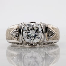 Elegant White Mokume Carved Curls Engagement Ring - top view