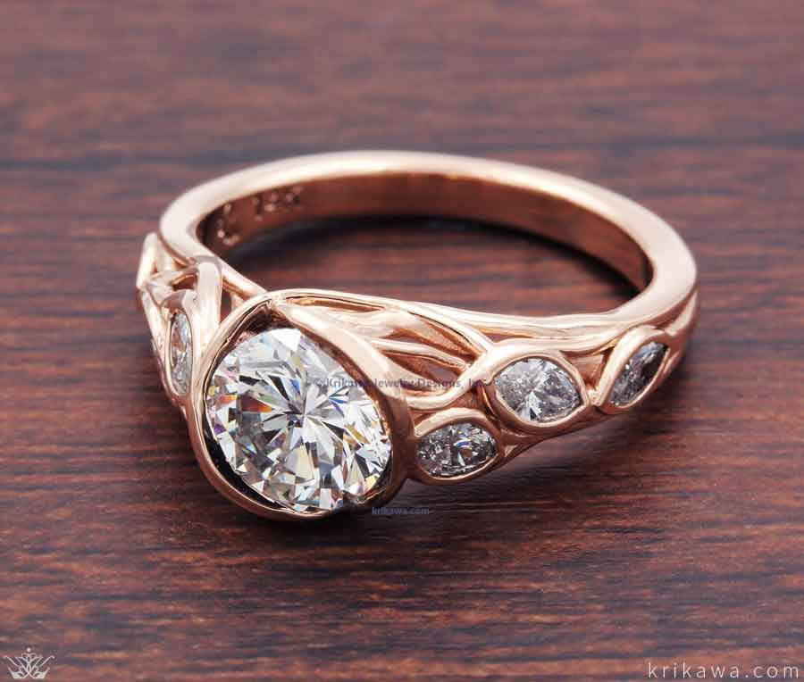 Embracing Tree Branch With Diamond Leaves Engagement Ring