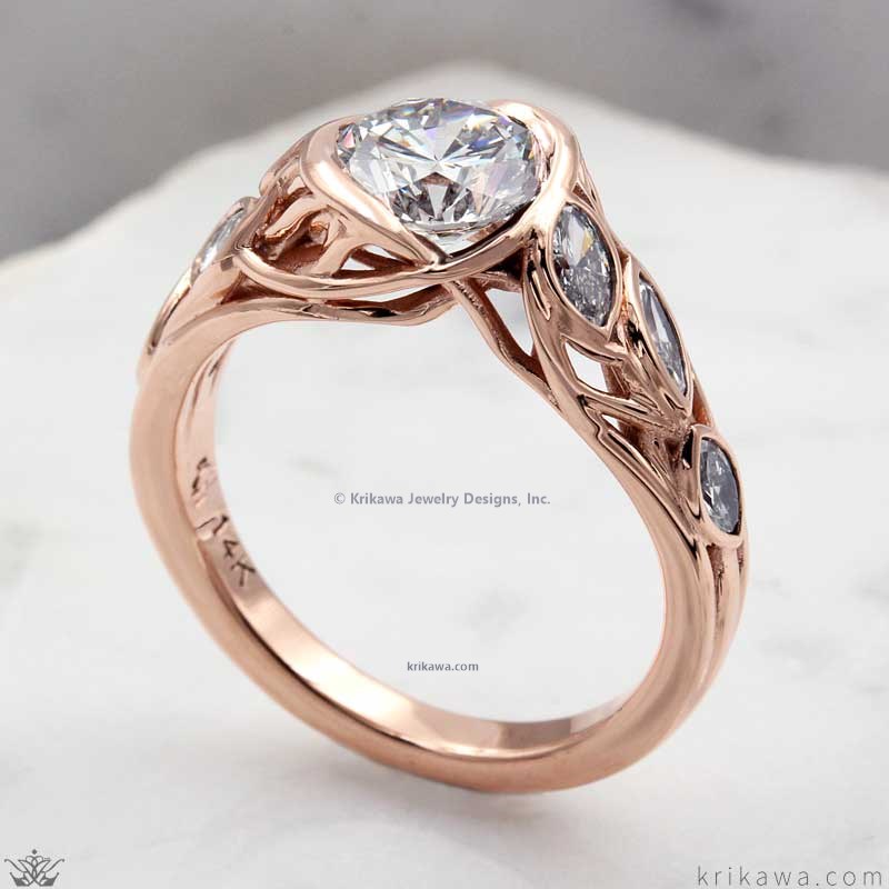 Embracing Tree Branch With Diamond Leaves Engagement Ring