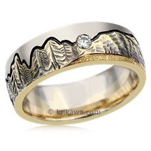 Two Tone Mountain Wedding Band With Diamond Accent