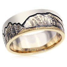 Two Tone Mountain Wedding Band With Trees
