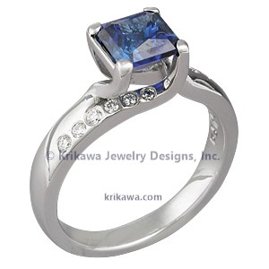 Carved Vine Engagement Ring with Blue Sapphire