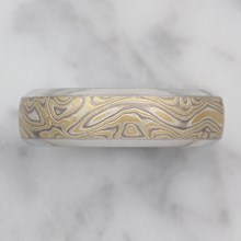 Old Summer Mokume Beveled Wedding Band - top view