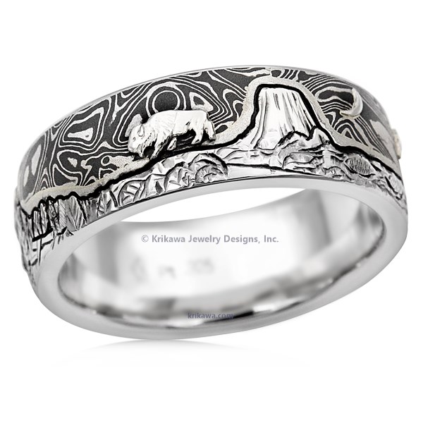 Mountain Bear Buffalo Wedding Band