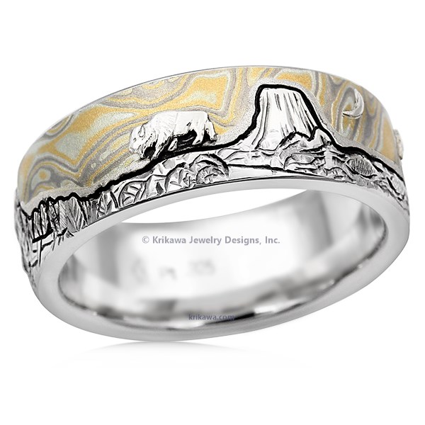 Mountain Bear Buffalo Wedding Band