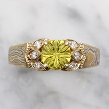 Vintage Leaf Summer Mokume Engagement Ring - top view