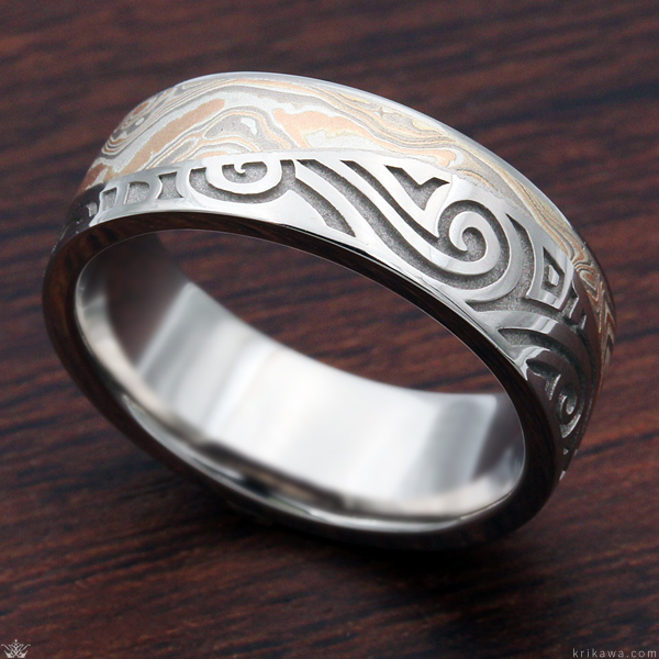 Tribal Mokume Wedding Band