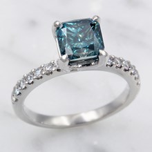 Pave Prong Engagement Ring with Princess Cut Blue Diamond
