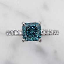 Pave Prong Engagement Ring with Princess Cut Blue Diamond - top view