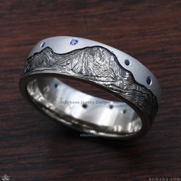 Starry Night Mountain Wedding Band