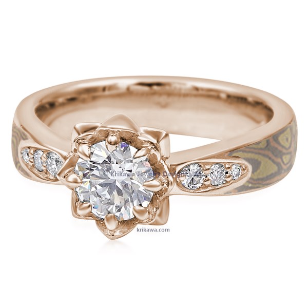 Mokume Lotus Blossom Engagement Ring