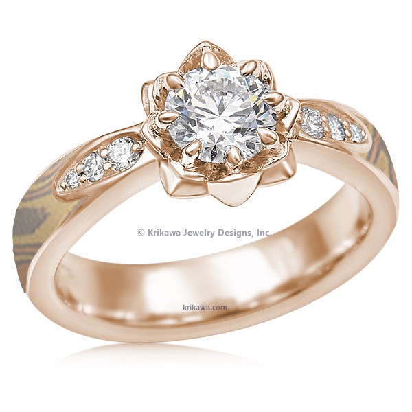 Mokume Lotus Blossom Engagement Ring