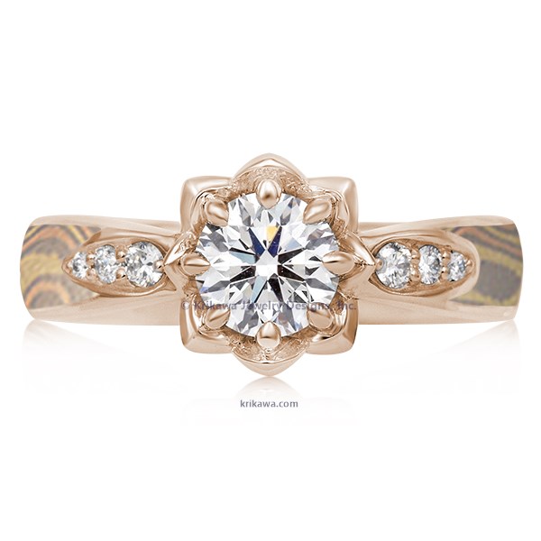 Mokume Lotus Blossom Engagement Ring
