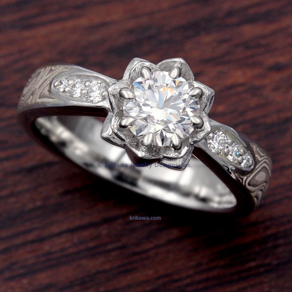 Mokume Lotus Blossom Engagement Ring
