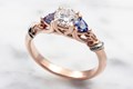 Twisted Leaf Three Stone Engagement Ring