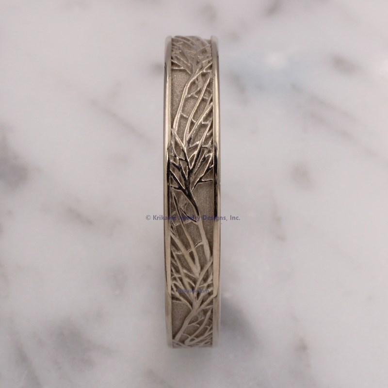 White Gold Tree Of Life Wedding Band, 4MM