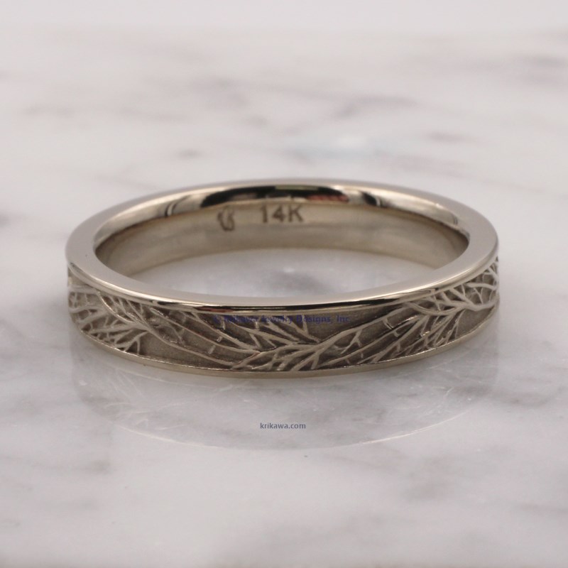 White Gold Tree Of Life Wedding Band, 4MM