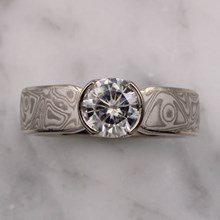 White Mokume Solitaire Tapered Engagement Ring, 6MM - top view