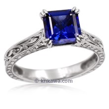 Delicate Vintage Solitaire Engagement Ring With Asscher Sapphire