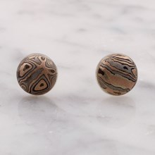 Darkened Champagne Mokume Dome Earrings - top view