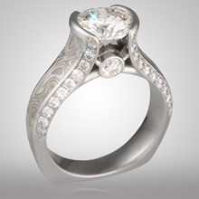 White Mokume Juicy Light Bezel Engagement Ring