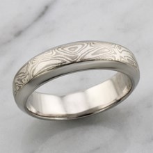 White Mokume Beveled Wedding Band