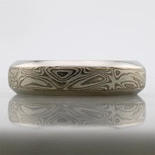 Beveled Edge White Mokume Wedding Band - top view