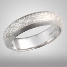 White Mokume Beveled Wedding Band