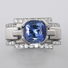 Modern Falling Water Bridal Set With Sapphires - top view
