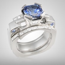 Modern Falling Water Bridal Set With Sapphires