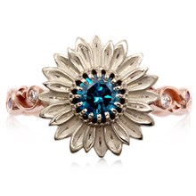 Sunflower Delicate Leaf Engagement Ring - top view