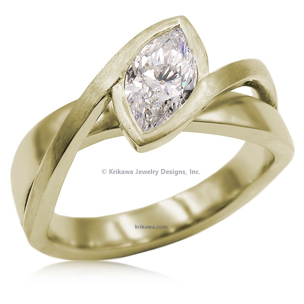 A simplified, modern version of our classic River Twist Engagement Ring this engagement ring features a solitaire stone set at an angle and suspended above a band that flows beneath like a river.
